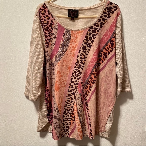 French Blue Shirt‎ Women’s Size 2X Long Sleeve Mixed Colors Pull Over - Picture 1 of 7